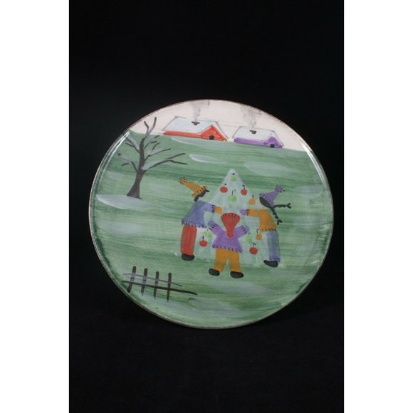 ZRIKE Winter Frolic Pedestal Cake Plate Stand Hand Painted Italy Michal Sparks - Picture 1 of 10